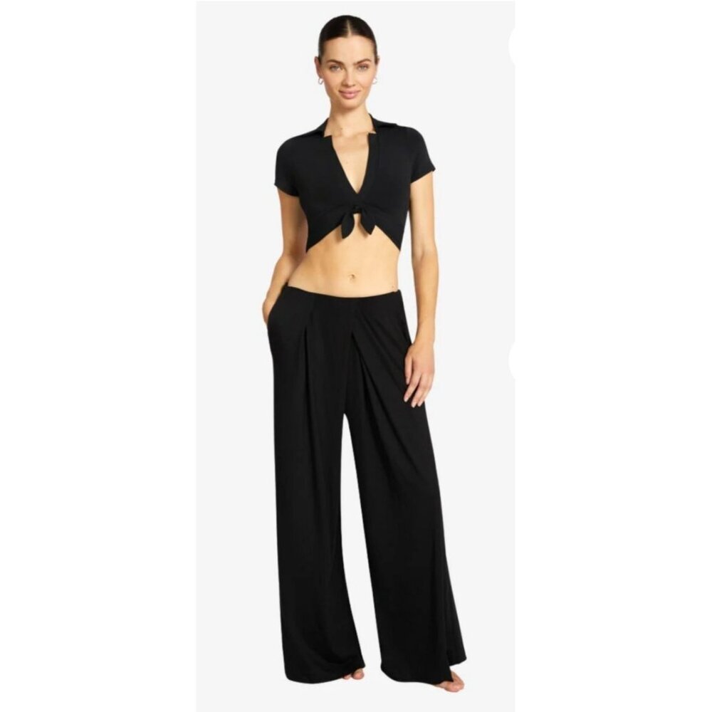Robin Piccone Ava Cover Up Pants Black Size M Wide Leg Beach Resort